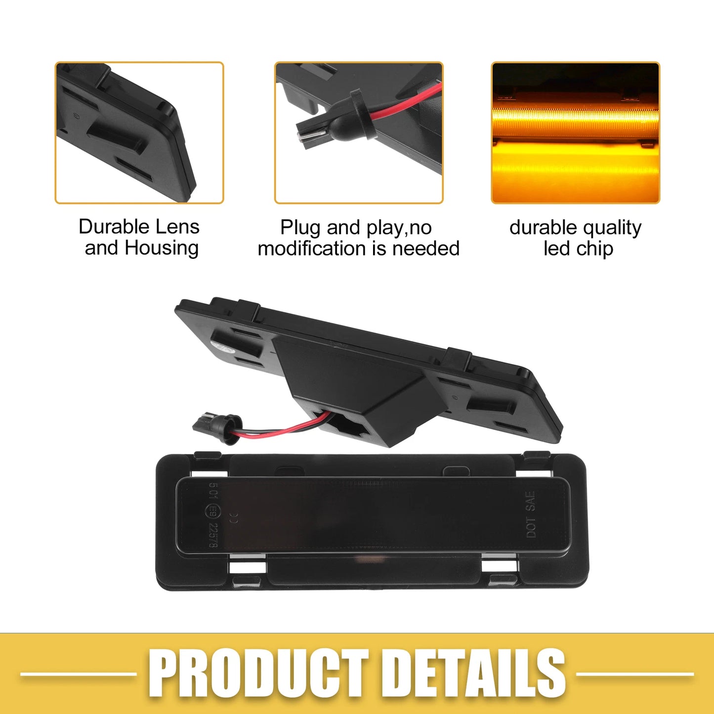 Front LED Side Marker Light Amber Black for Chevy Camaro 1 Pair