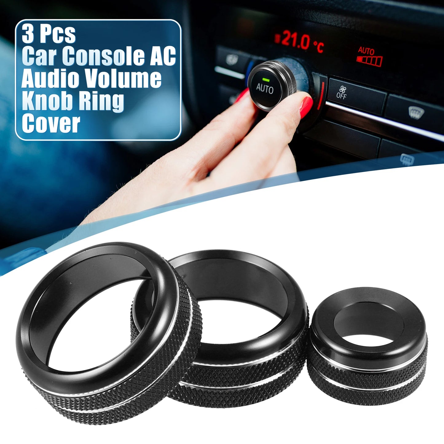 AC Audio Volume Knob Ring Cover for BMW F20 F22 F30 F31 Black (Set of 3)