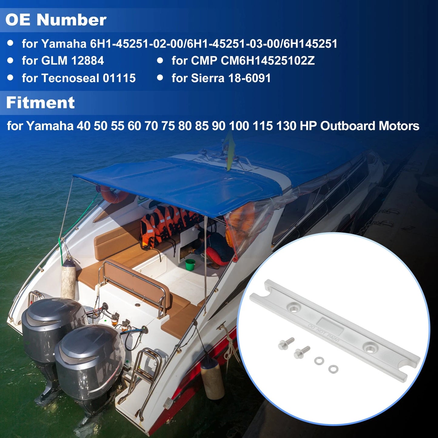 Trim Tab Anode Zinc for Yamaha 40-130 HP Outboard Motors