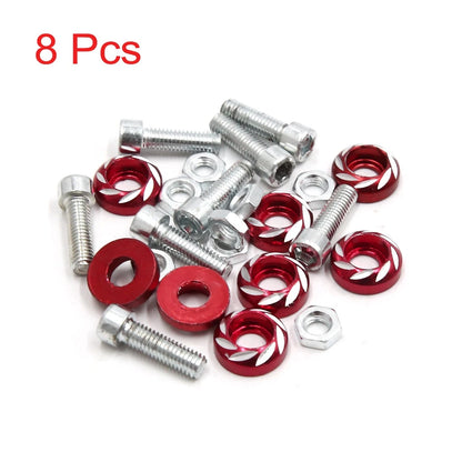8pcs / 6mm Thread Dia Screw Bolt Fastener for Car / Motorcycle License Plate Frame Red