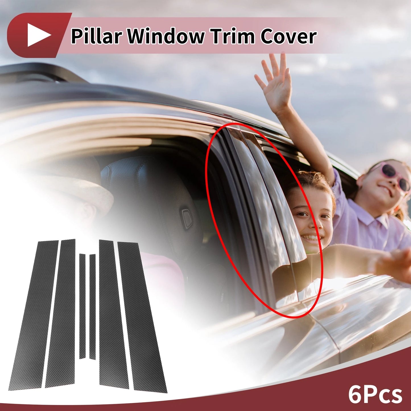 6 Pcs Door Pillar Window Trim Black Carbon Fiber for Acura TL (2004-2008)