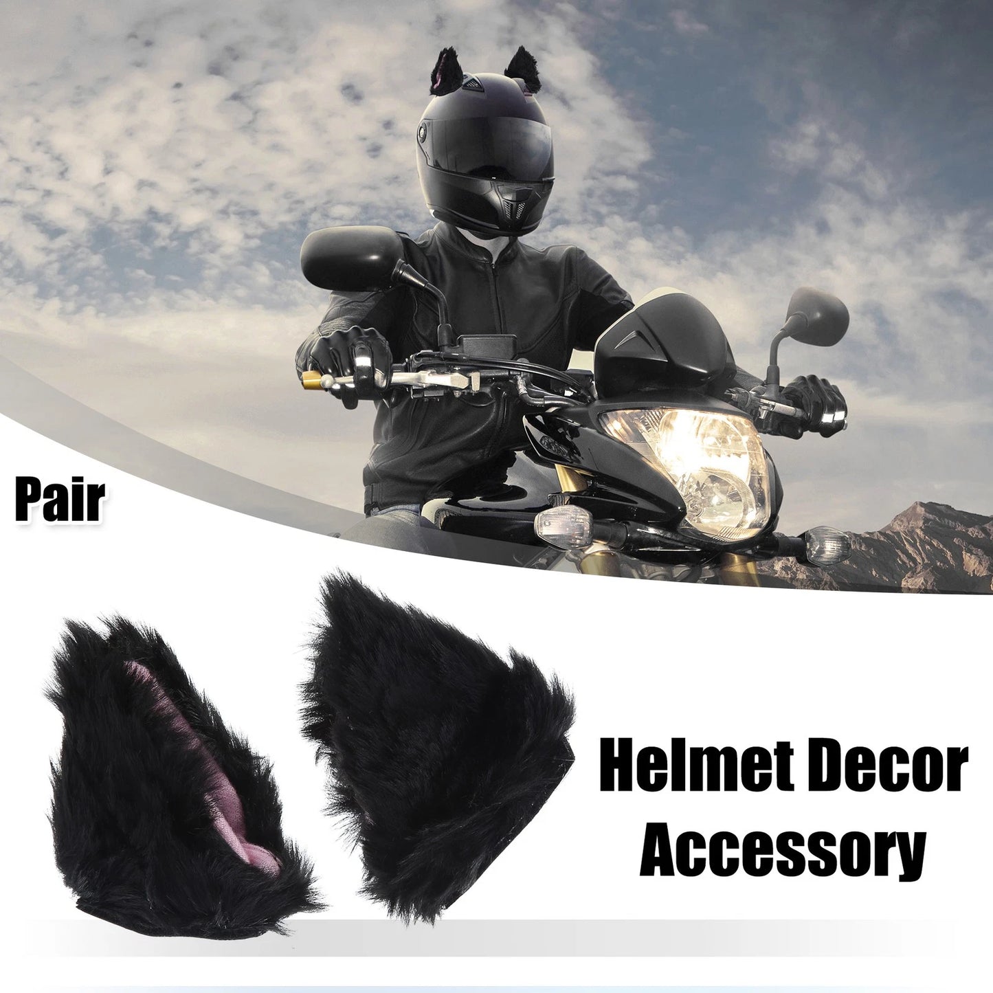 Pair Plush Cat Ears for Helmet Decor Bicycle Motorcycle Black Pink