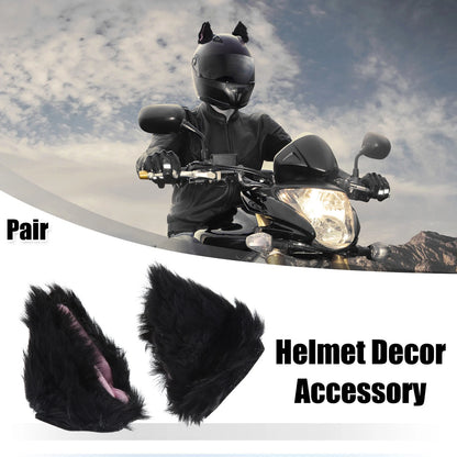 Pair Plush Cat Ears for Helmet Decor Bicycle Motorcycle Black Pink