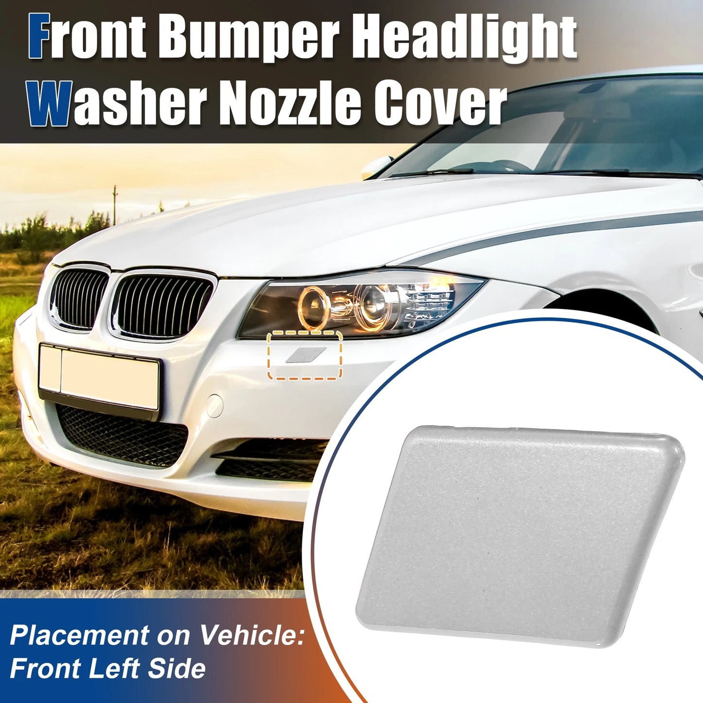 Washer Nozzle Cover Left Side Front Bumper for BMW E90 E91 (Silver Tone)