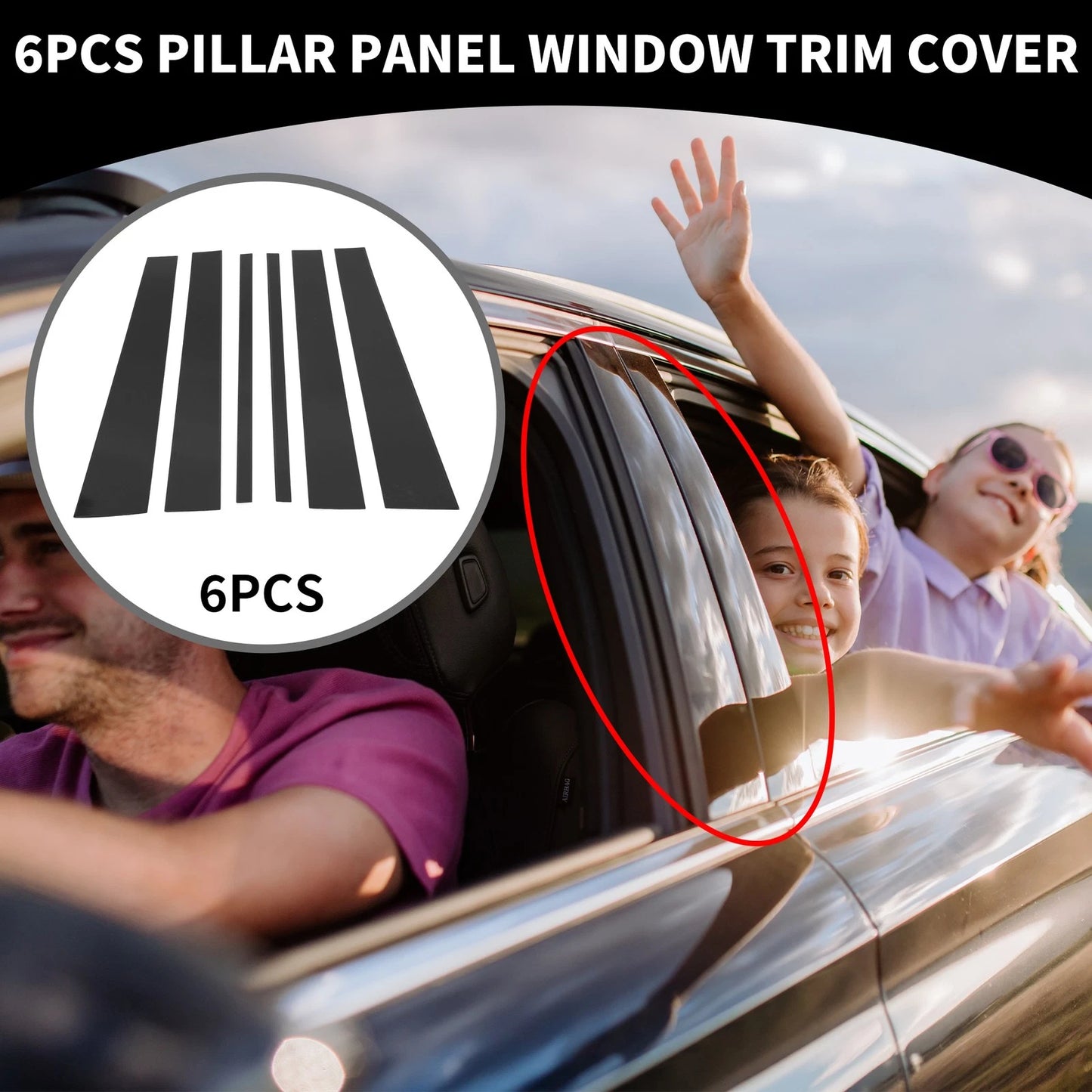 6 x Car Pillar Window Trim Covers for Ford Expedition (1997-2016) Black
