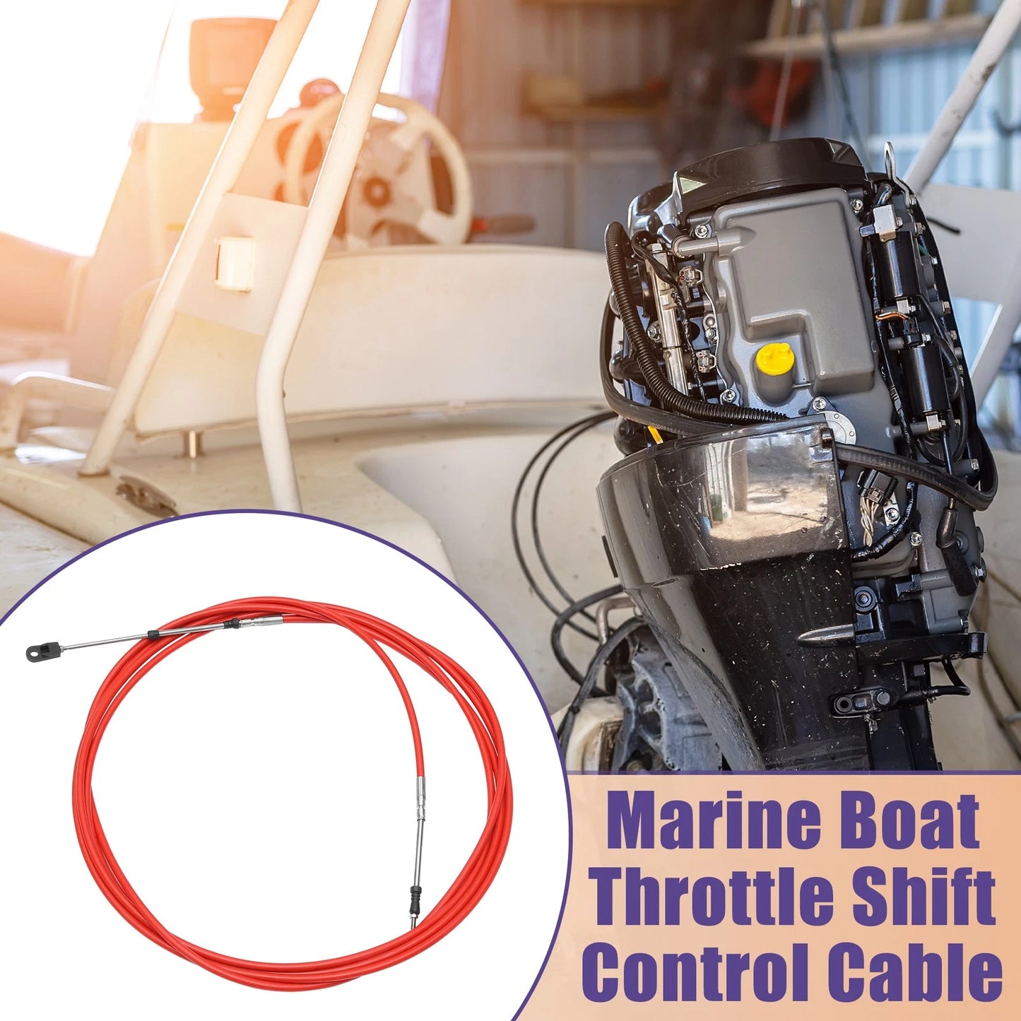 600cm 20FT Marine Boat Throttle Cable Red with Fastening Head