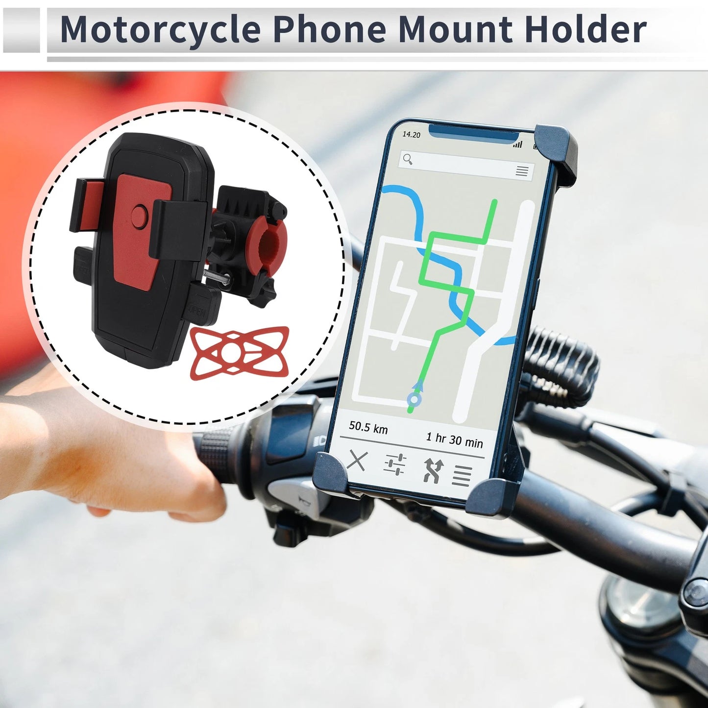Motorcycle Phone Mount Holder 4.7-7.2" Phones Black 1 Pcs for Motorcycle