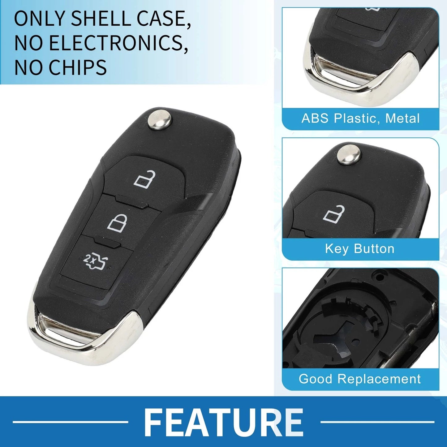 3 Button Keyless Entry Remote Key Shell Case for Ford Ka Fiesta Focus Transit