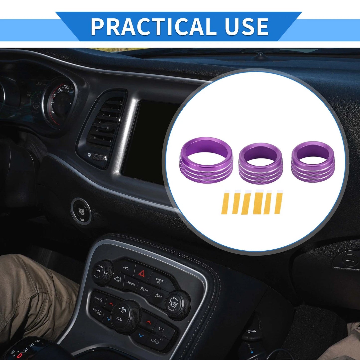 3 x Tune Switch Knob Cover Ring for Dodge Challenger (2015-2019)