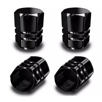 4 Pcs Black Aluminum Tire Valve Caps for Car Motorcycle Bike Wheel