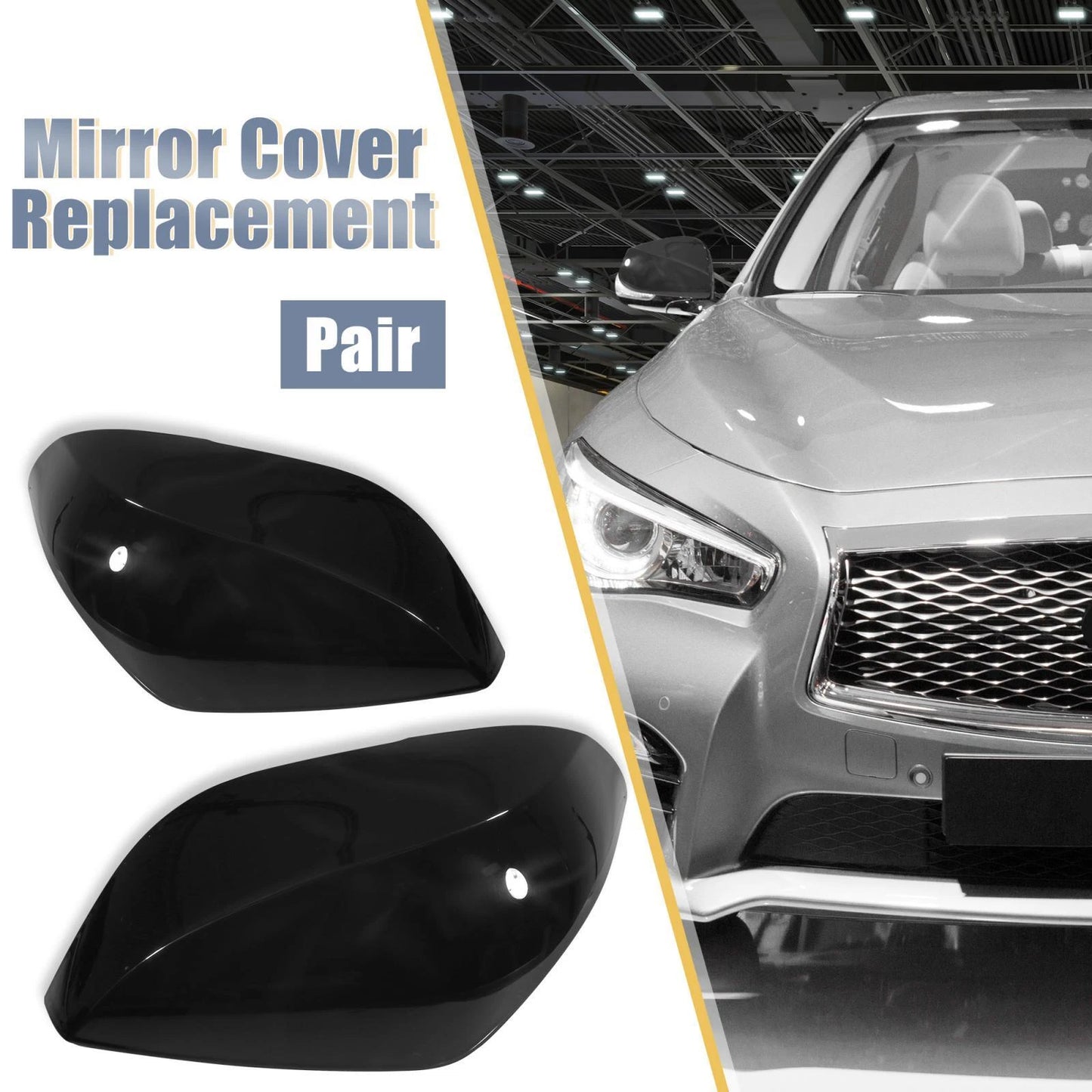 Pair Gloss Black Rear View Mirror Covers for Infiniti Q50 Q60 Q70 QX30