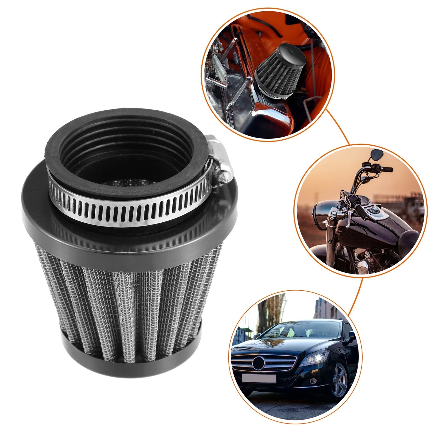 Air Filter Cleaner / 45mm / Round Tapered Black for Motorcycle