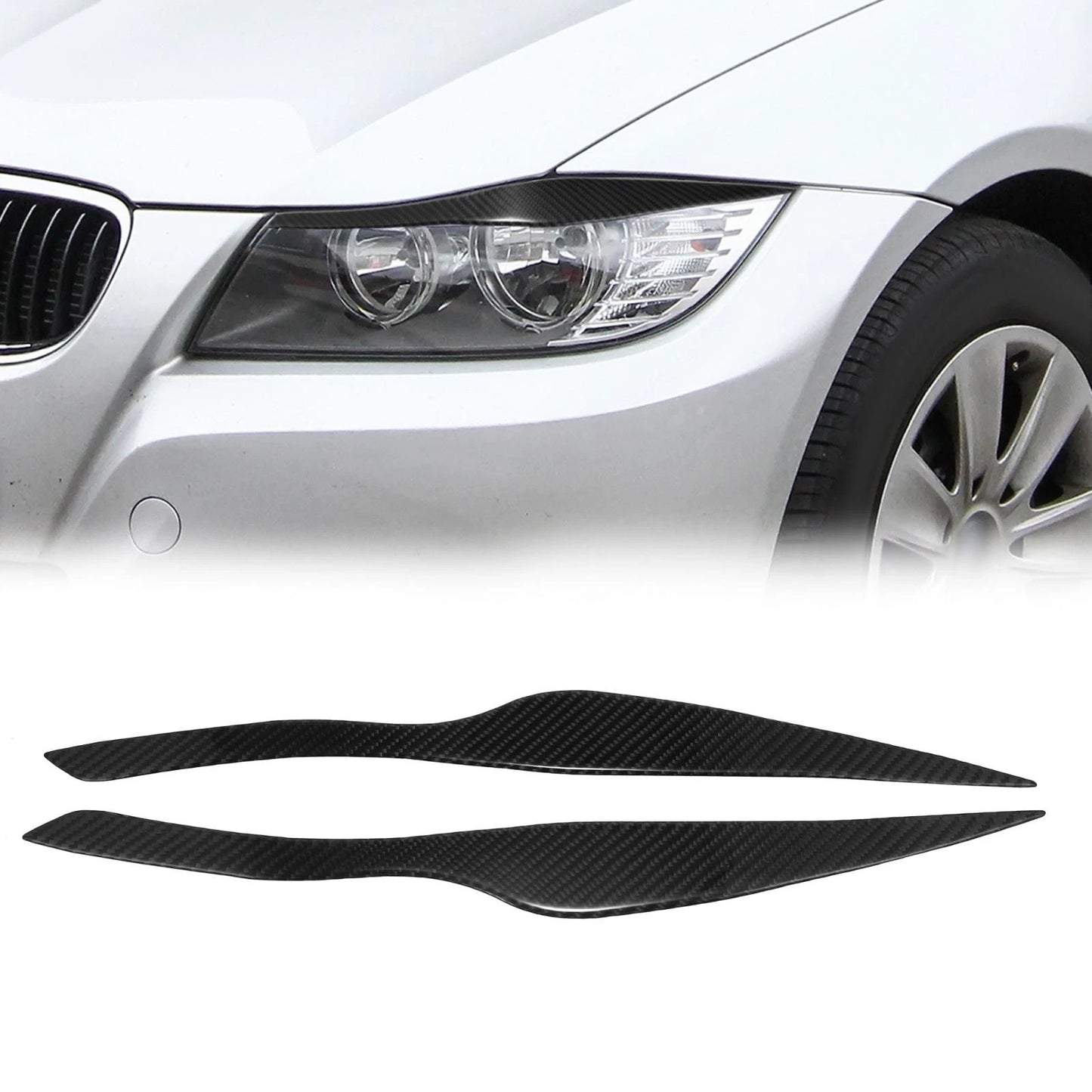 Headlight Eye Lid Cover Sticker for BMW E90 Carbon Fiber Pattern Black