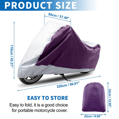 L Motorcycle Cover for Universal Scooter Waterproof Purple Silver Tone