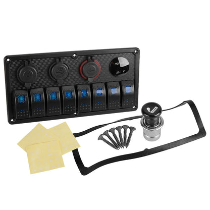 8 Gang Circuit Breaker Rocker Switch Panel for Car Marine Boat - Blue LED