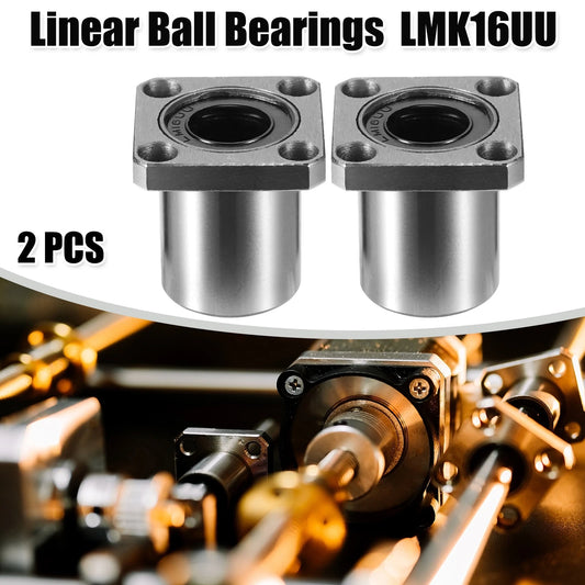 2 x Linear Ball Bearings Square Flange 16mm IDx28mm ODx37mm Length for LMK16UU