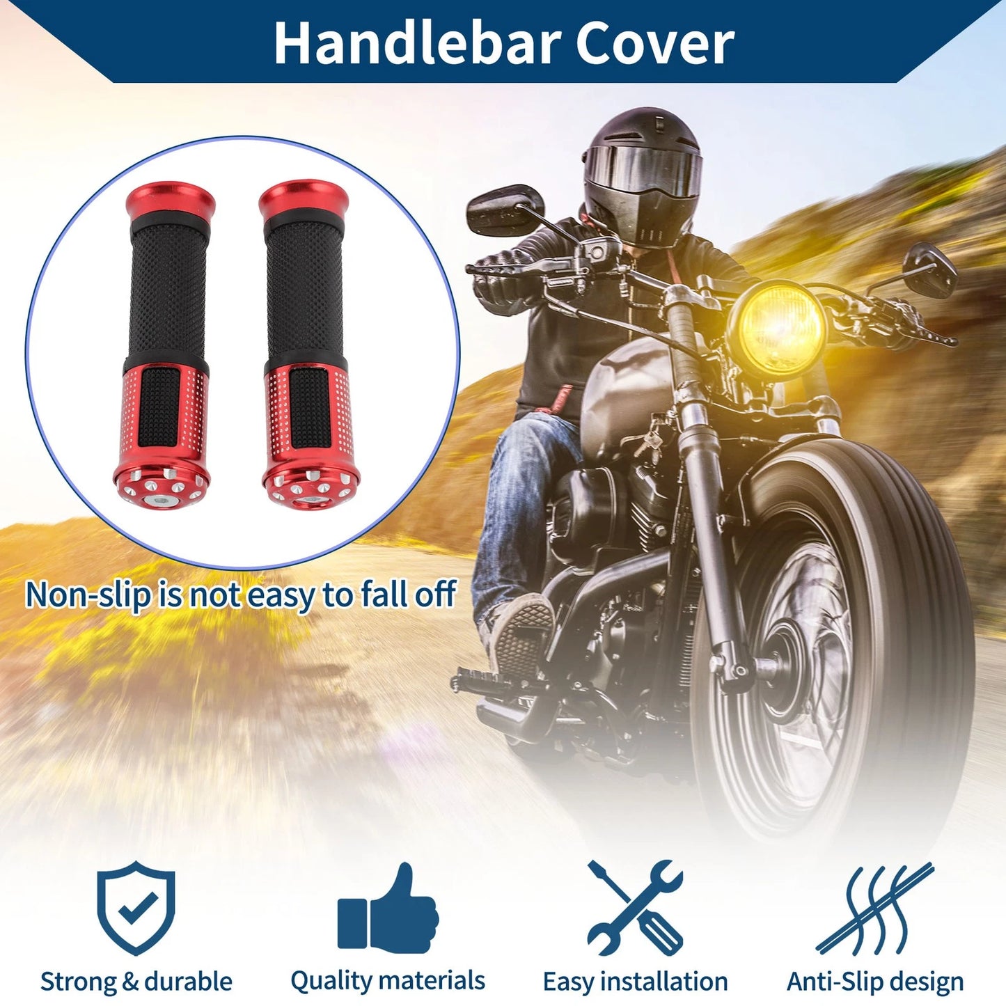 23 x 25 mm Motorcycle Hand Grips Cover Aluminum Alloy Rubber Red