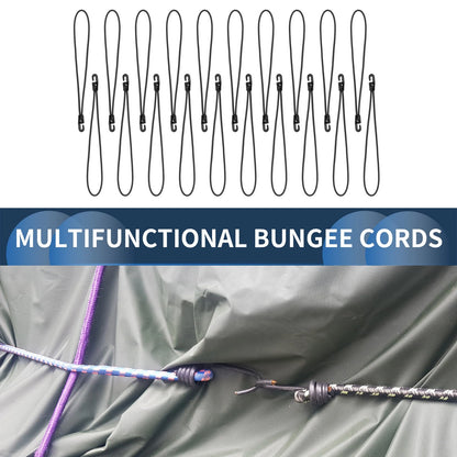 26cm Adjustable Bungee Cords with Metal Buckle - 20 Pcs Black
