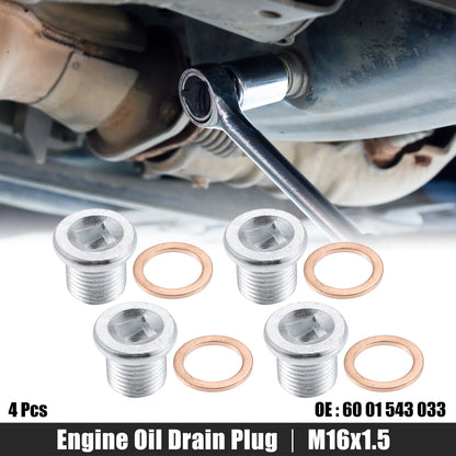 M16x1.5 Engine Oil Drain Plug Screws (4 Pcs) with Gaskets for Nissan