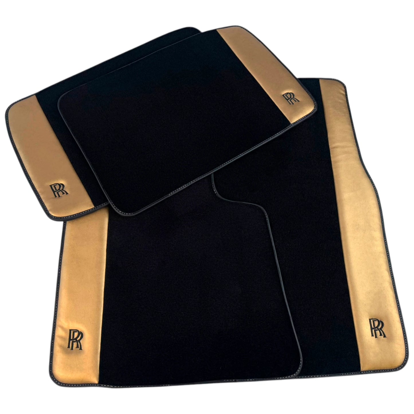 AutoWin Floor Mats for Rolls Royce Phantom Sedan 2003-2016 | Gold Leather