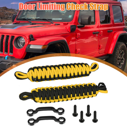 Door Limiting Straps Set for Jeep Wrangler JK JL with Brackets Black Yellow