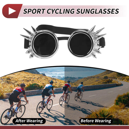 1 x Motorcycle Riding Goggles Black Lens Bright Silver Frame Glass ABS