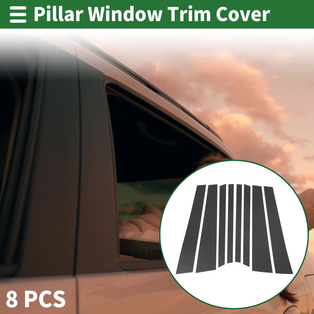 8 x Door Pillar Window Trim for BMW X5 (2014-2018) Carbon Fiber Pattern Black