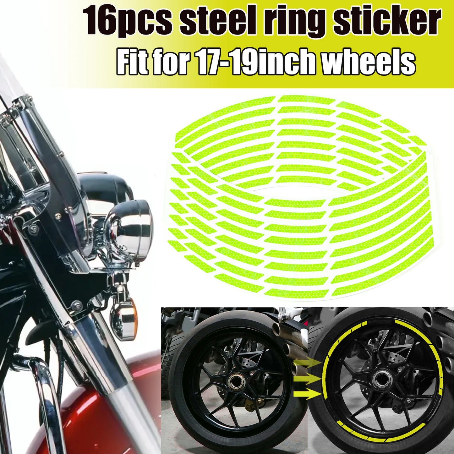 16pc 17"-19" Reflective Rim Strips for Car Motorcycle Wheel Tire Decals