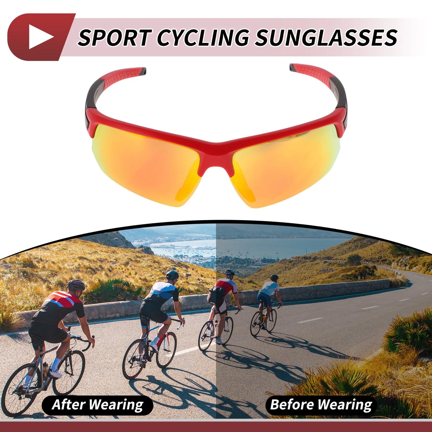 Motorcycle Riding Goggles Red Lens Red Black Frame