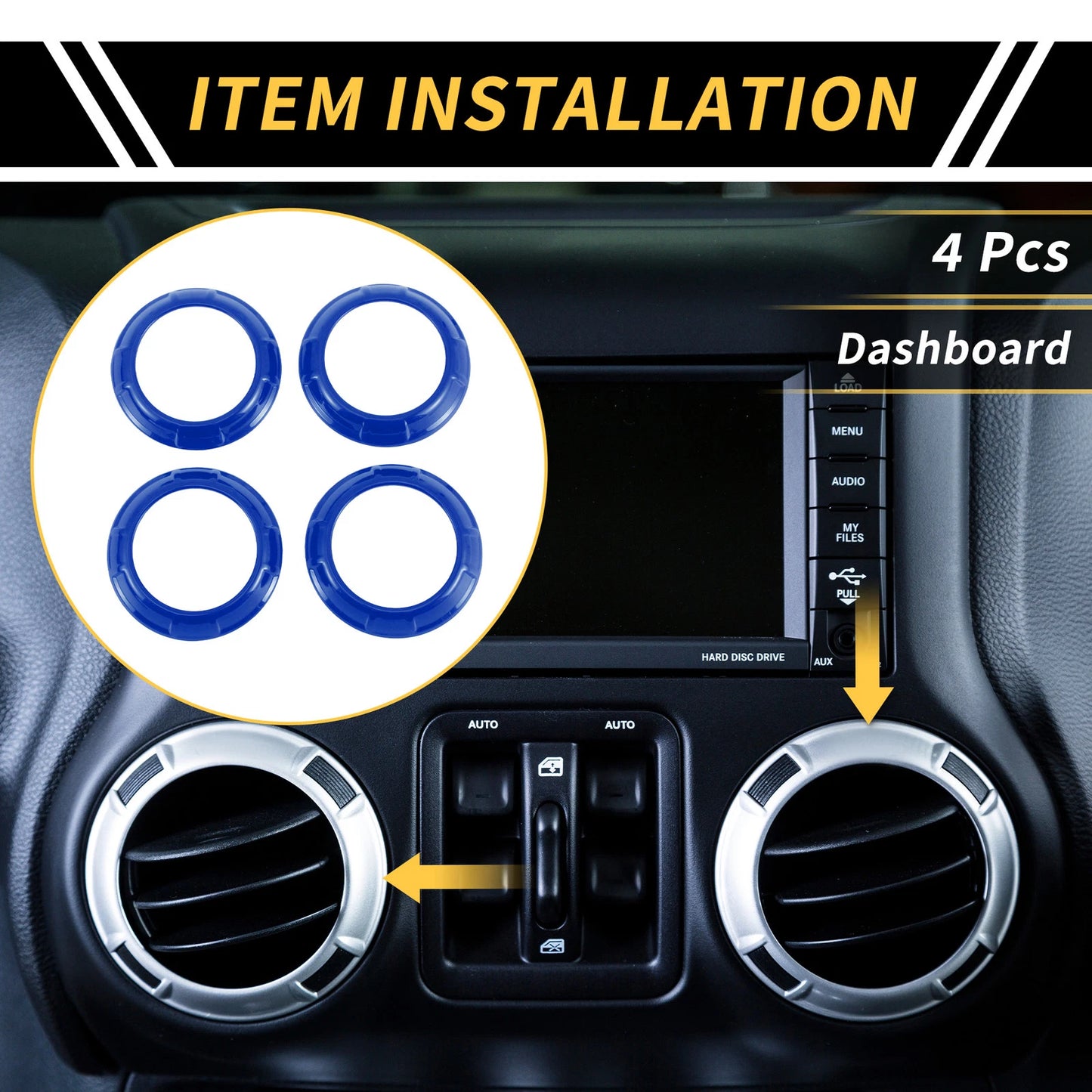 AC Vent Dashboard Decoration Rings for Jeep Wrangler JK JKU (2011-2017) Blue