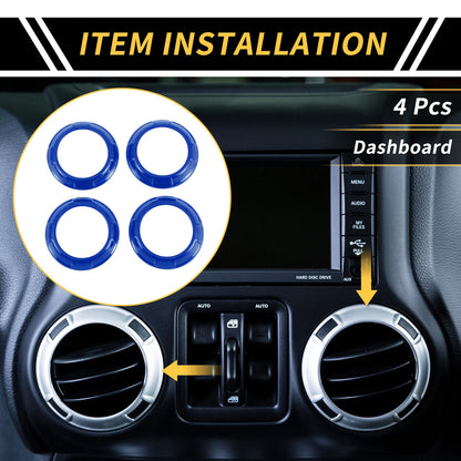 AC Vent Dashboard Decoration Rings for Jeep Wrangler JK JKU (2011-2017) Blue