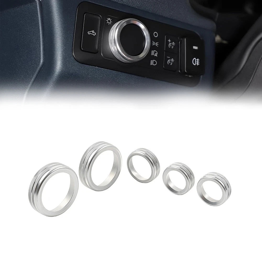 5 x Silver AC Headlight Radio Switch Knob Rings for Ford Maverick (2022-2023)