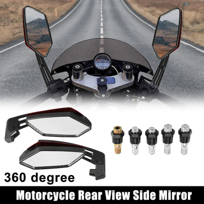 2 x 360 Degree Rotary Rearview Mirror Set for Universal Red Motorcycle