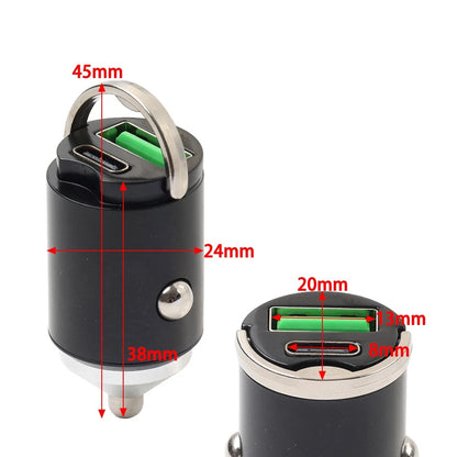 Fast Universal 2 x Port Mini Car USB Type C Charger Adapter for iPhone