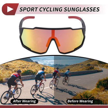 Motorcycle Riding Goggles Red Lens Black Frame PC Outdoor Sports Sunglasses
