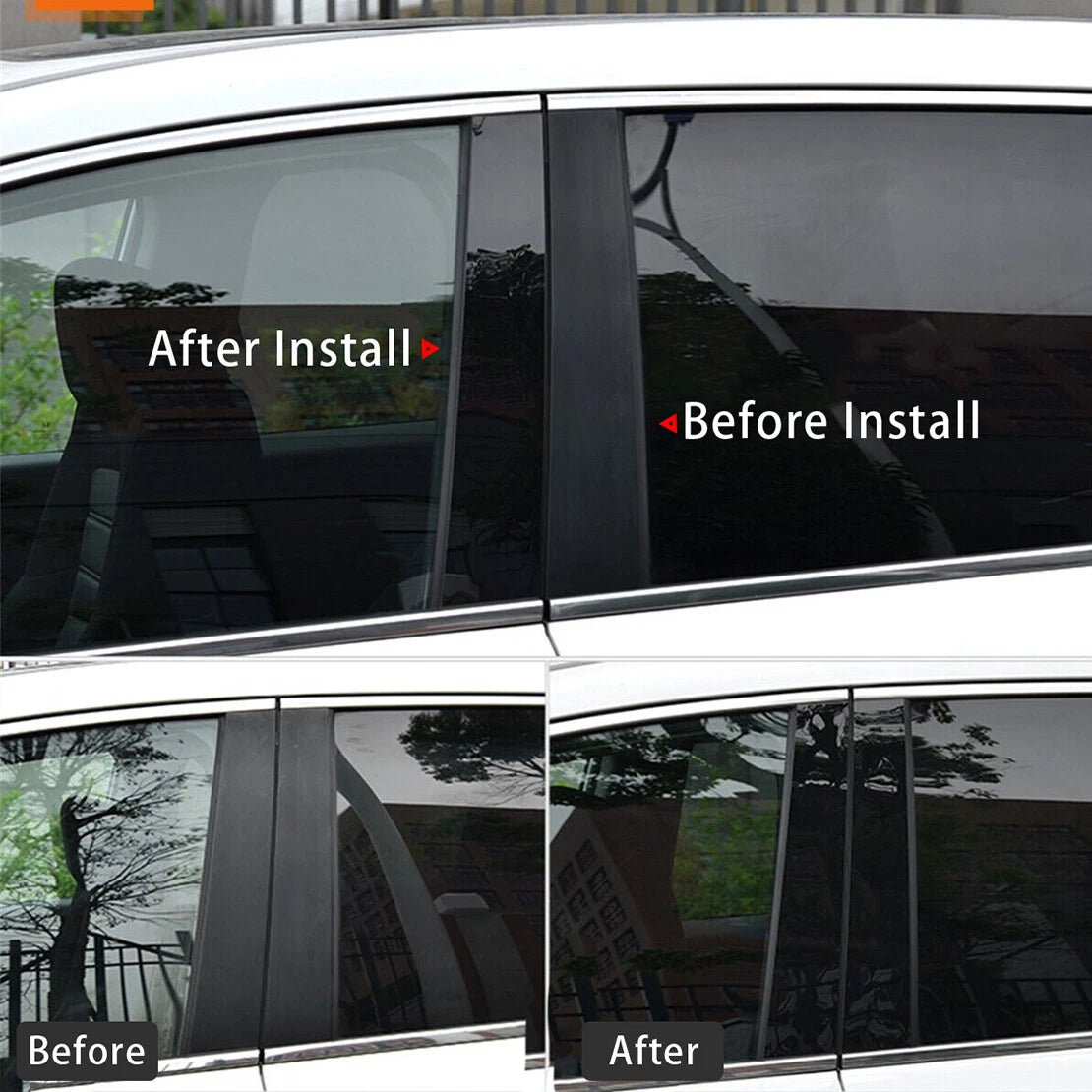 8x Black Door Pillar Post Trims for Ford Edge, Lincoln MKX (2007-2014)