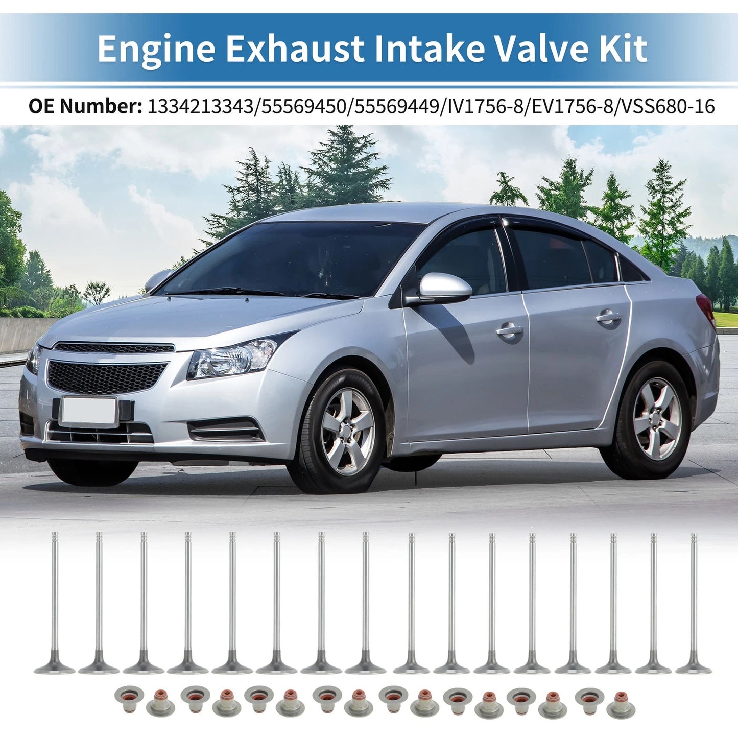 16pcs Intake Exhaust Valves with Seals for Chevrolet Cruze LS 1.8 (2011-2015)