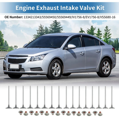 16pcs Intake Exhaust Valves with Seals for Chevrolet Cruze LS 1.8 (2011-2015)