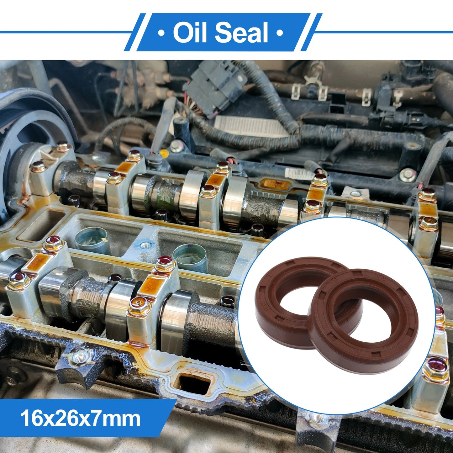 Oil Seal 16x26x7mm Brown 2 Pcs for Rotary Shaft Seal FKM Rubber