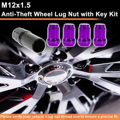 M12x1.5 Tire Wheel Locking Nut with 1 Socket Key Purple for Honda/Toyota