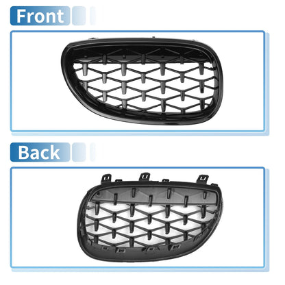 Pair Front Hood Bumper Grille for BMW 5 Series E60 (2004-2009) Black