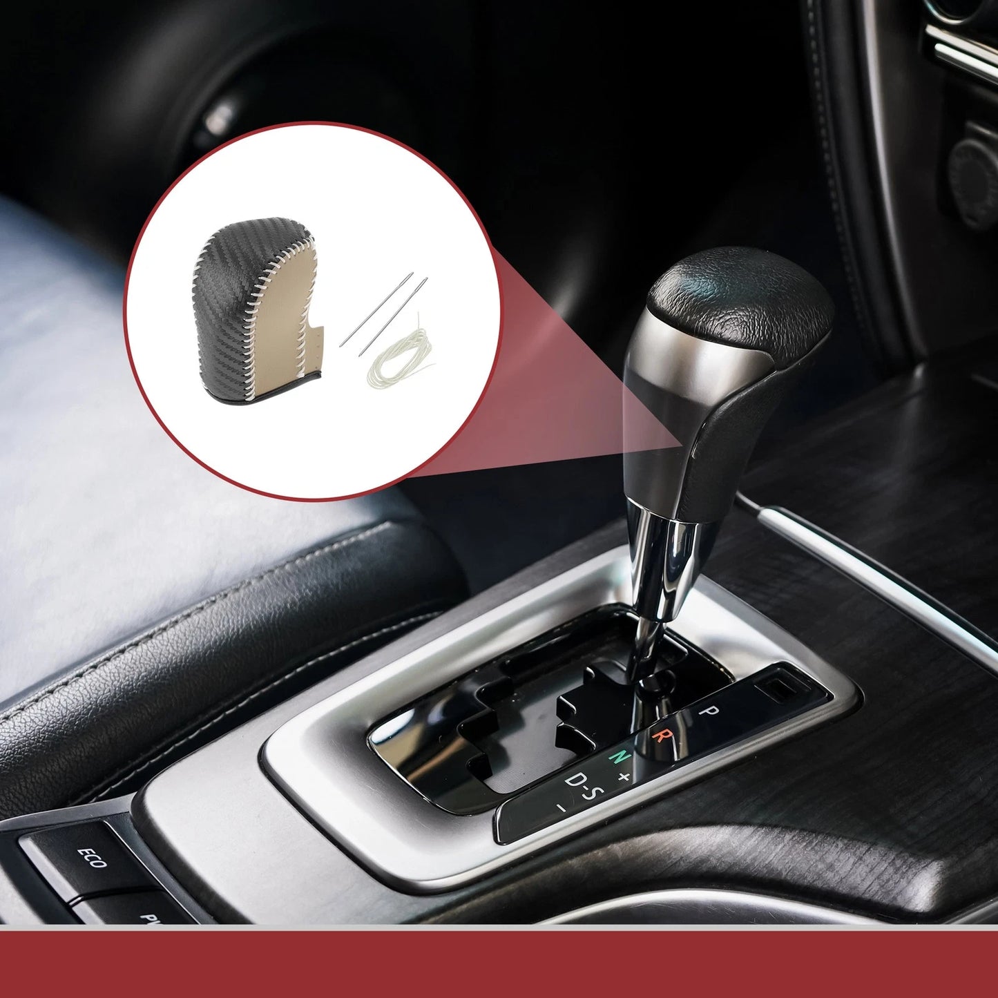 Gear Shift Knob Cover for Acura ZDX Black Beige Faux Leather (2010-2012)