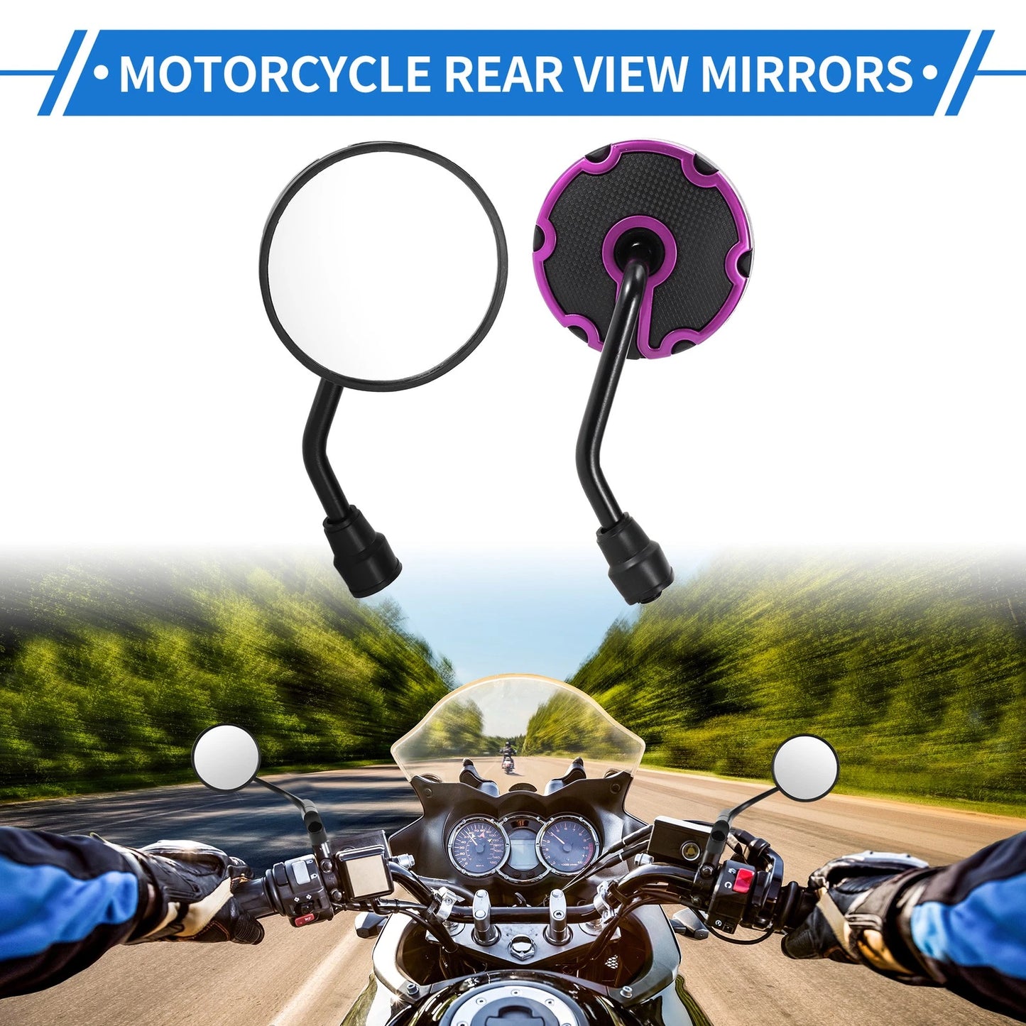 M10 2 x Rear View Mirrors Round Handlebar for Motorcycle
