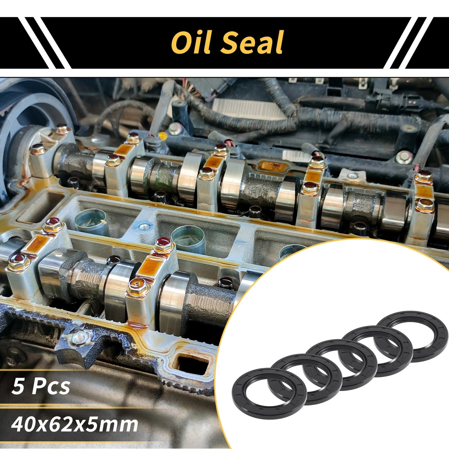 Oil Seal / 40x62x5mm / 5 x Seal Ring Shaft Seal NBR Black for Generic