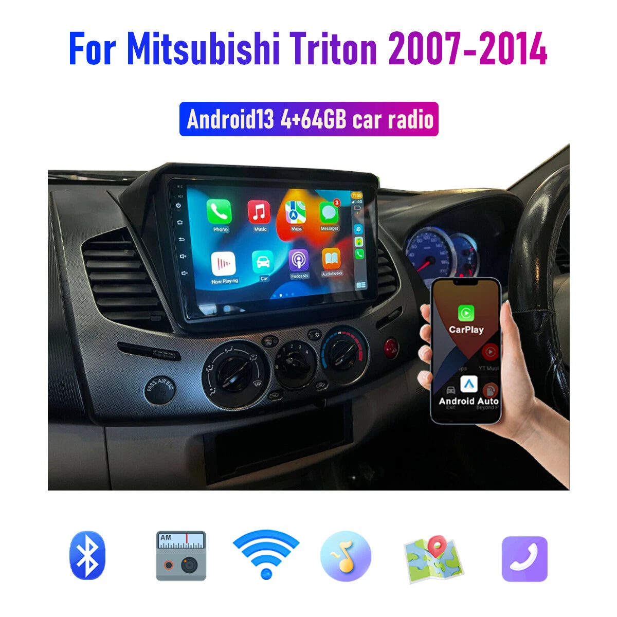 Mitsubishi Triton Radio Stereo DSP GPS Apple CarPlay Android Auto (2007-2014)