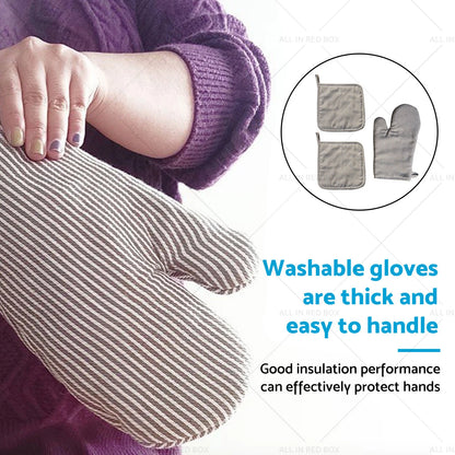 Cotton Oven Mitt & Pot Holder Set for Kitchen Cooking & Baking