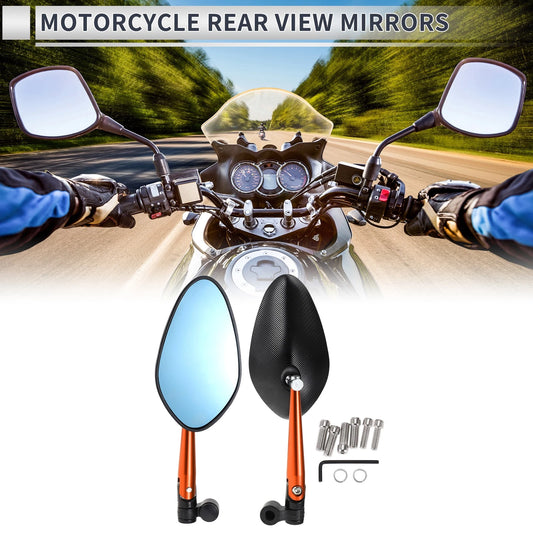 M8/M10 Motorcycle Rear View Mirrors 2 x Handlebar Mirrors Black Orange Aluminum