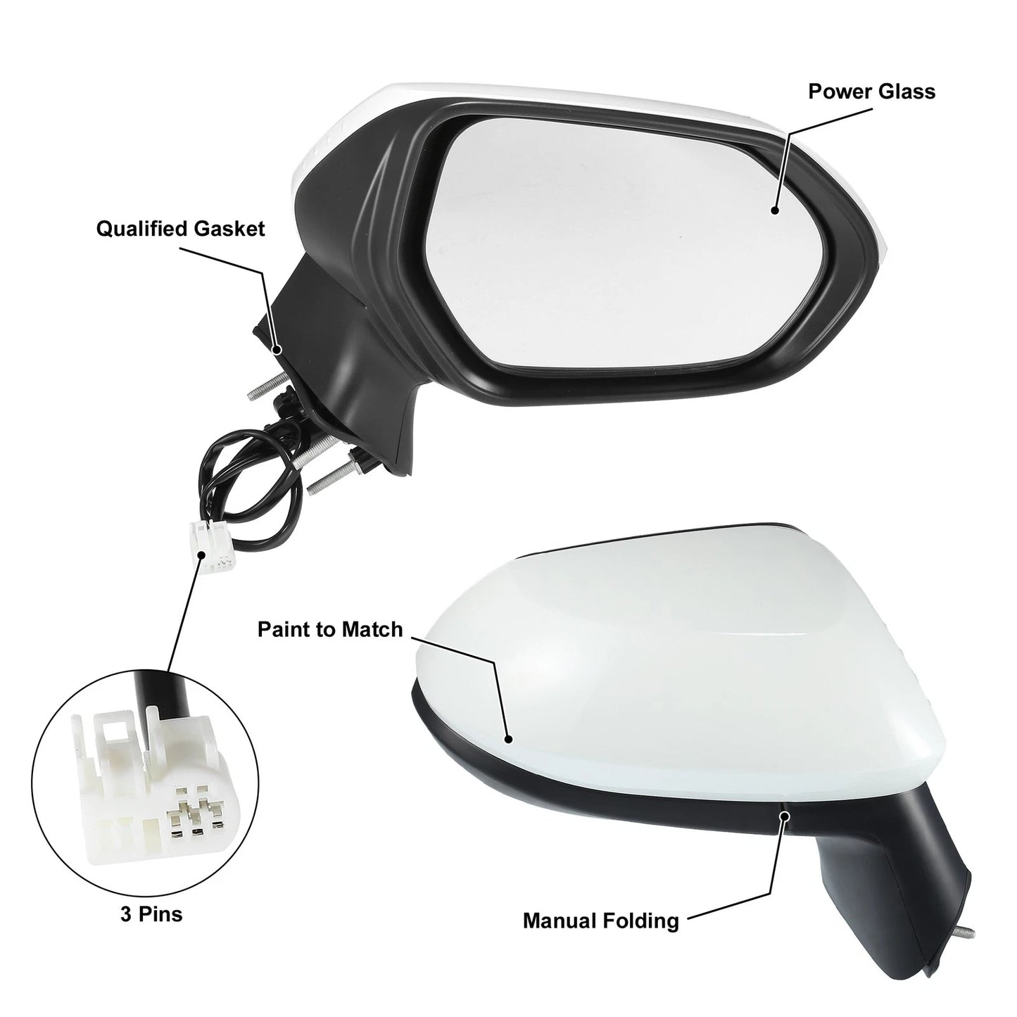 3 x Right Side Exterior Door Mirror Assembly White for Toyota Corolla (2020–2022)