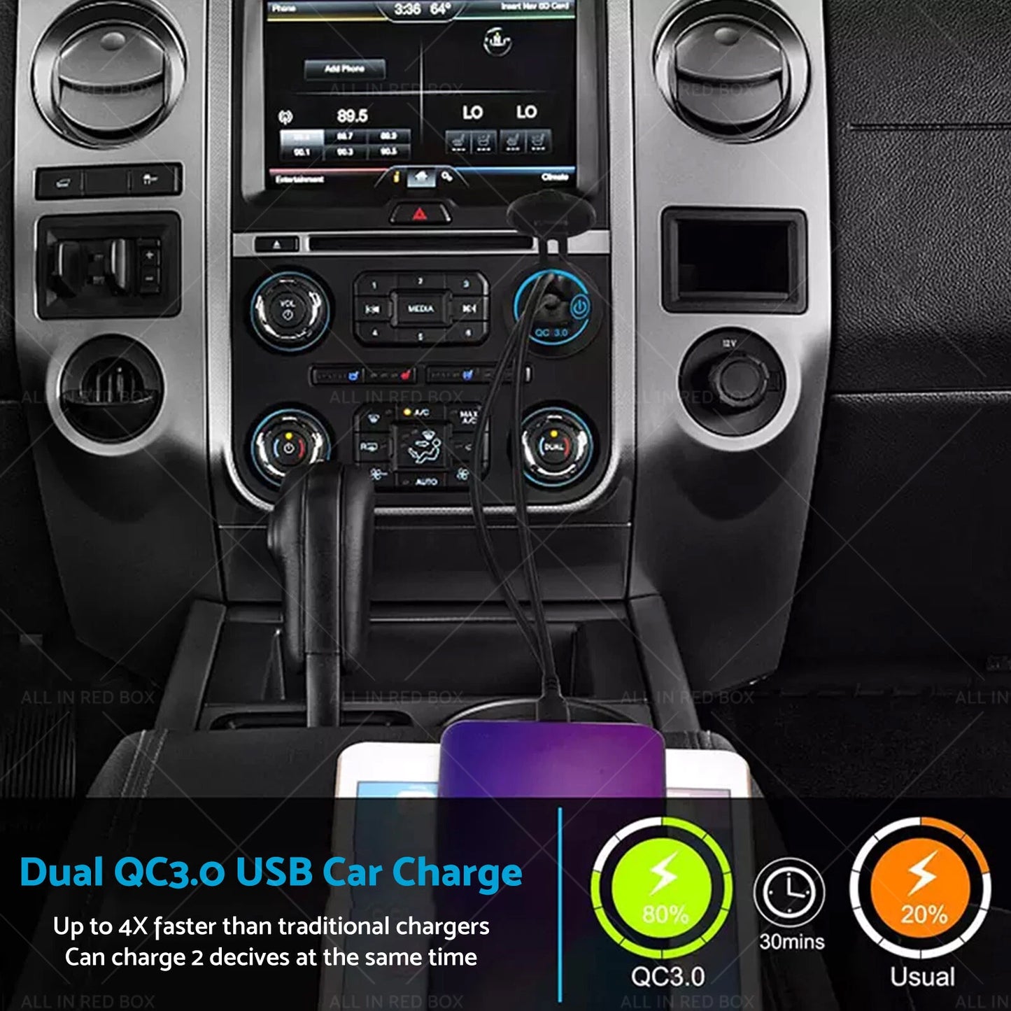 12V Fast Charger Power Adapter Dual QC3.0 USB Ports for Car Cigarette Lighter