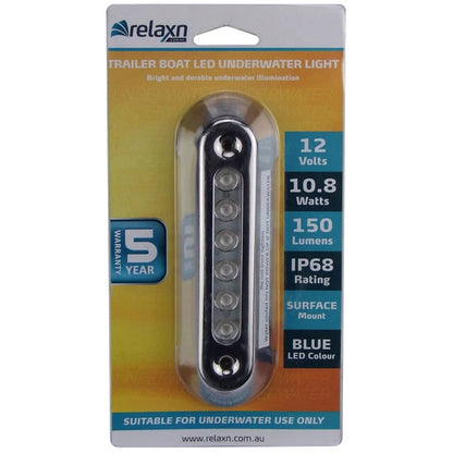 Boat LED Underwater Light Blue 12V Stainless Steel 316G Cover 4 Pack Bright